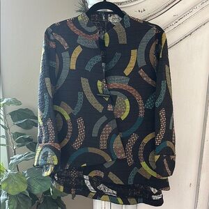 IC By Connie K Asymmetric Artsy Lagenlook Black & Green Jacket Size Medium